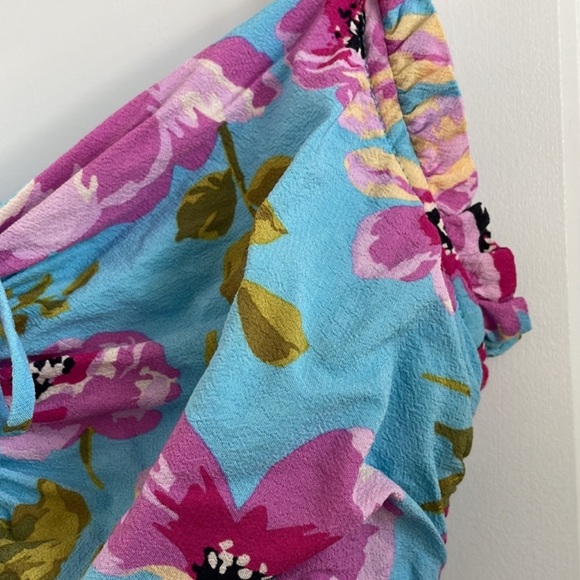 Zara Blue and Pink Floral Ruched Tube Mini Dress - Picture 10 of 13